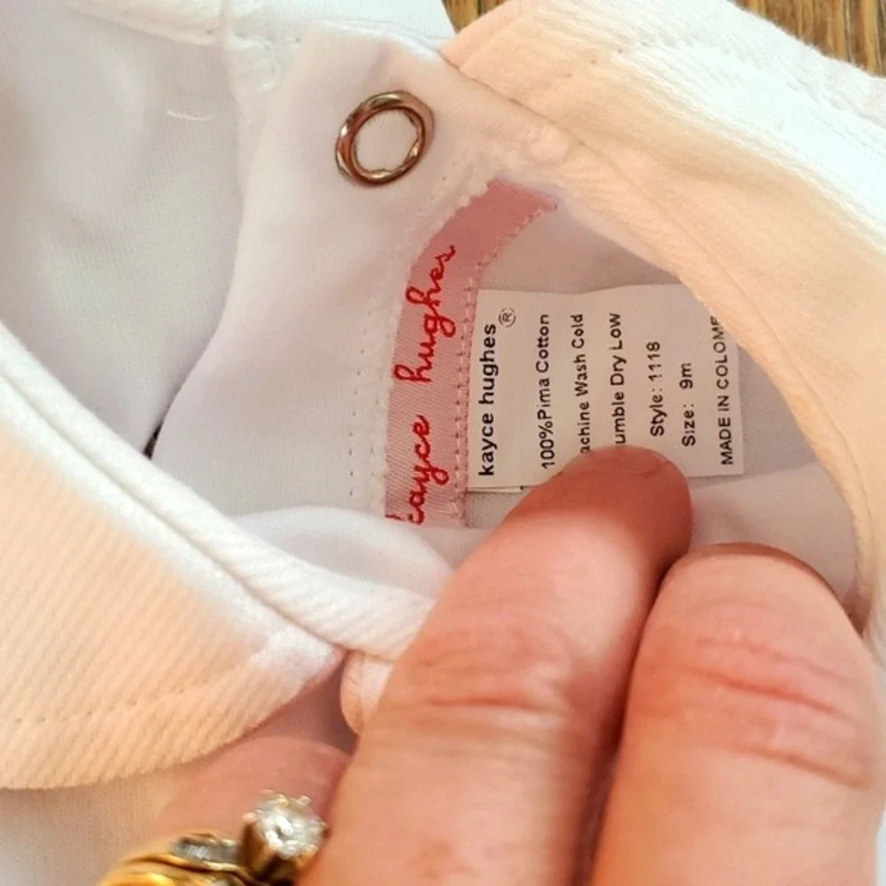 Kayce Hughes Unisex White Drop Seat Pima Cotton Pajamas‎ Size 9M